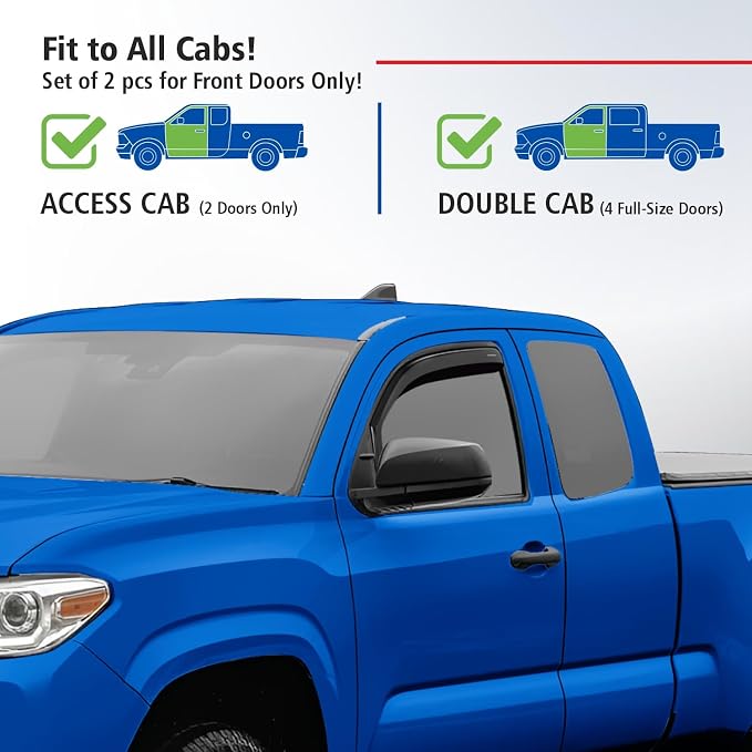Goodyear Shatterproof in-Channel Window Deflectors for Toyota Tacoma 2016-2023 Access Cab, Double Cab, Rain Guards, Window Visors for Cars, Vent Deflector, Car Accessories, 2 pcs - GY008505