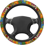 Hippie Flower Neoprene Steering Wheel Cover for Men Women Anti-Slip Elastic Steering Wheel Protective Cover 15in Universal Car Accessories Fit Cars, SUVs, Auto
