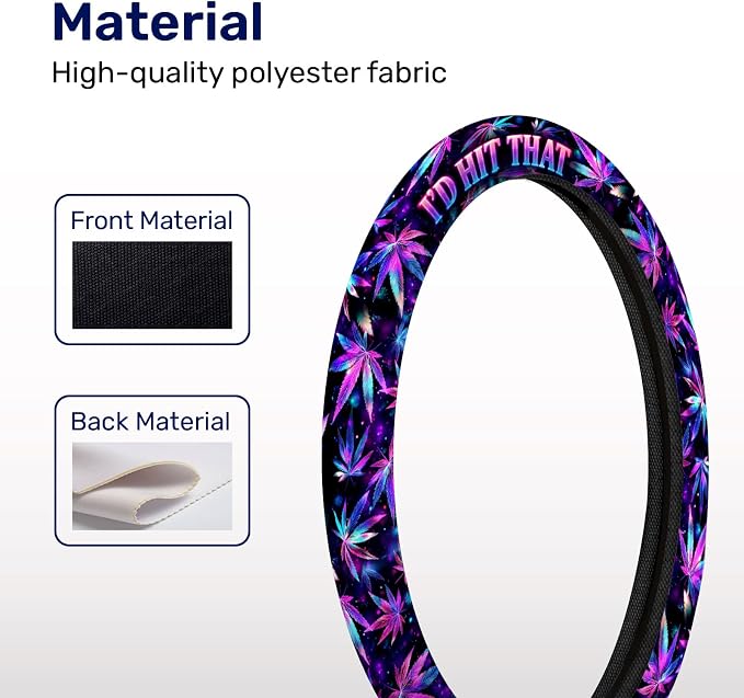 Purple Botanical Leaf Steering Wheel Cover, Polyester Car Wheel Grip, Universal 15 Inch for Cars SUVs Trucks