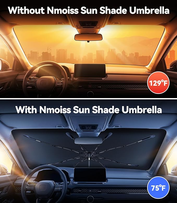 Windshield Sun Shade Umbrella for Civic - [Vinyl Coating Heat Shield] Protect Car from Sun Rays & Heat Damage Keep Cool and Protect Interior, Spring Structure Edge