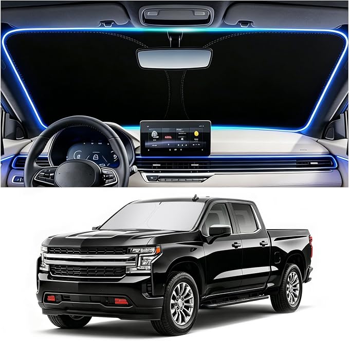 Car Windshield Sun Shade Compatible with Chevrolet 2019-2026 Silverado 1500,Summer Essentials Car Sunshades for Windshield with Storage Bag,Foldable Sun Shade for Cars Windshields