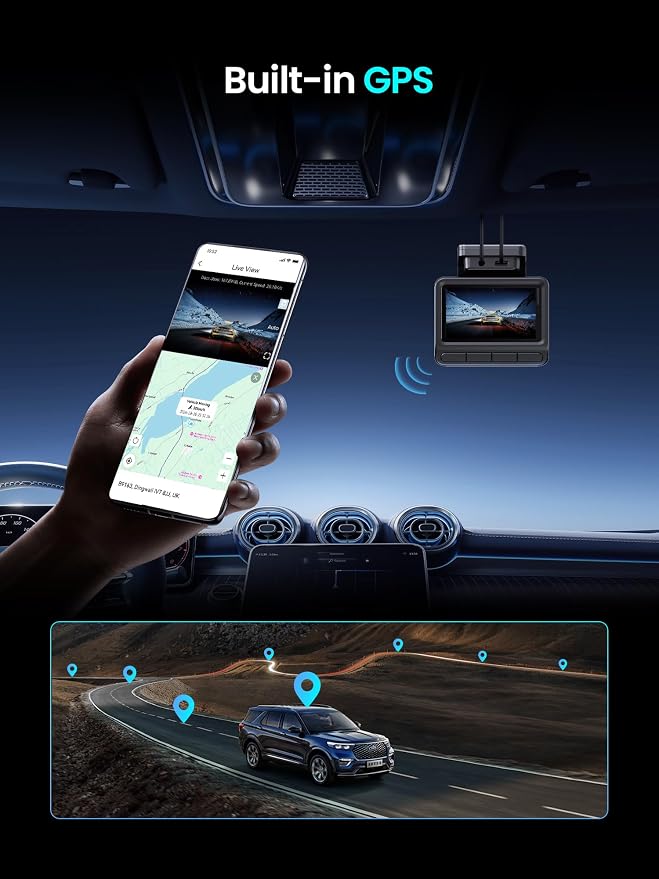 Dash Cam Front and Rear 4K+1080P, Dash Camera for Cars with GPS, 5GHz WiFi 6, AI Night Vision 2.0, 48H Parking Mode, 64GB Card Included, ADAS, Loop Recording, Car Dash Cam, Z50 Pro