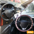 Women Checkered Steering Wheel Cover,Breathable Non-Slip PU Leather Universal 15 Inch Steering Wheel Protector,Fashion Checkerboard Car Interior Car Accessories SUV Truck Men