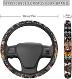 Aztec Highland Cow Sunflower Car Steering Wheel Cover Universal 15 Inch Breathable Better Grip, Cute Car Accessories Decoration for Women Men