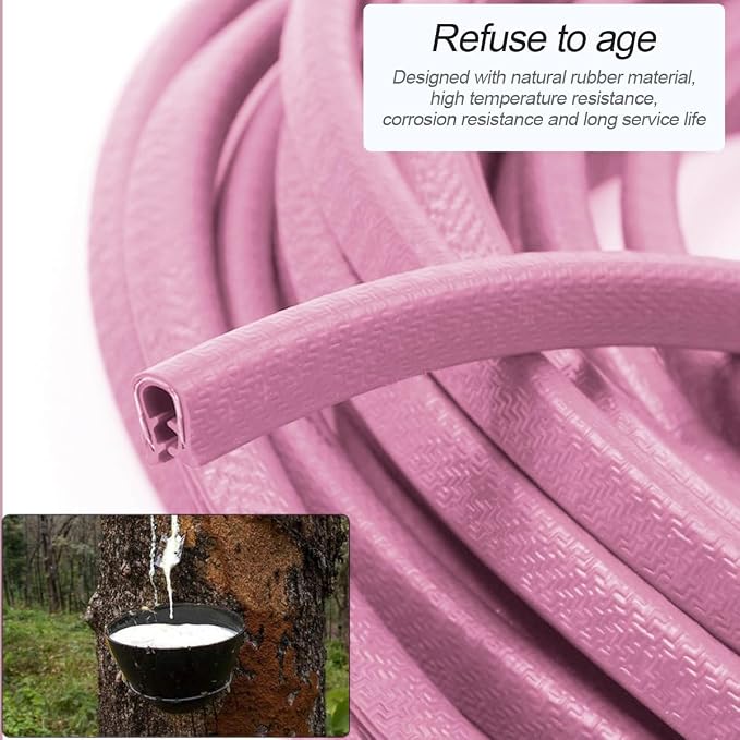 Car Door Edge Guards, 16Ft Rubber Seal Car Door Edge Trim, U Shape Door Edge Protector Guard, Aluminum Weather Proofing Automotive Door Edge Molding Protection for Most Car (Pink)