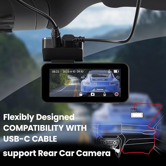 2.5K Dash Cam Front and Rear with 64GB Card, Car Camera with 3.39" IPS Screen, WDR Night Vision, Parking Monitor, G-Sensor Dash Camera