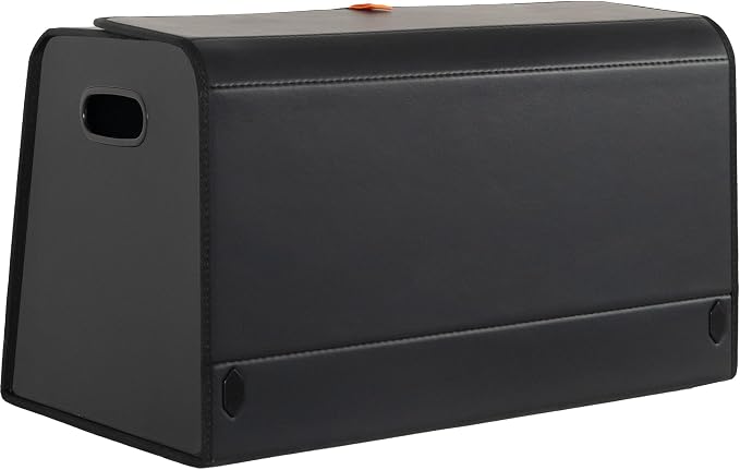XDV Trunk Organizers, Car Organizers, Storage Solutions, and Car Storage Organizers for SUVs, Sedans, Back Seats, and Luxury Vehicles with Lid, Leather, Small, Large Car shoes box (Plain Black, L)