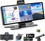 HK3 Carplay Screen for Car, 10.26’’ Wireless Apple Car Play & Android Auto Touchscreen, with 4K Dash Cam,1080P Backup Camera,64GB TF card, Car Stereo/GPS Navigation/Mirror Link/Bluetooth/Voice Control