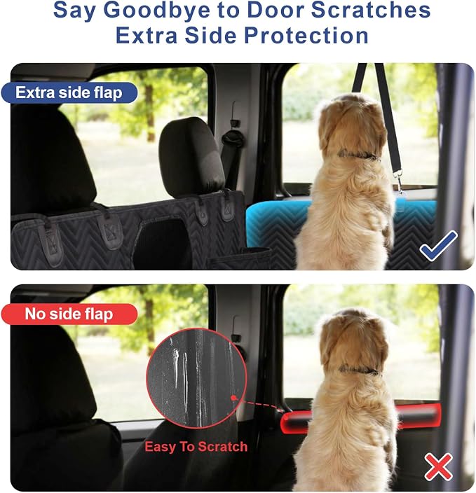 Dog Car Seat Cover - Hard Bottom Backseat Extender, Black | Back Seat, Waterproof Hammock, Thick Sponge, Supports 400 lbs, Seat Protector, Pets, Cars, SUVs, Trucks
