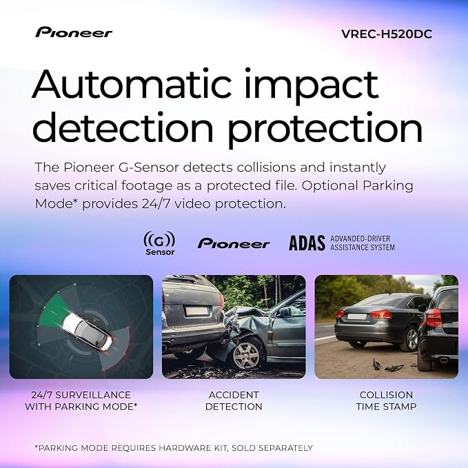 VREC-H520DC Dual Dash Cam Front and Rear Car Camera - Large Screen, 2K Resolution, Starvis Night Vision, 140 Degree Wide Lens, ADAS Safety Alerts, Built In GPS, Impact Detection, 24/7 Coverage