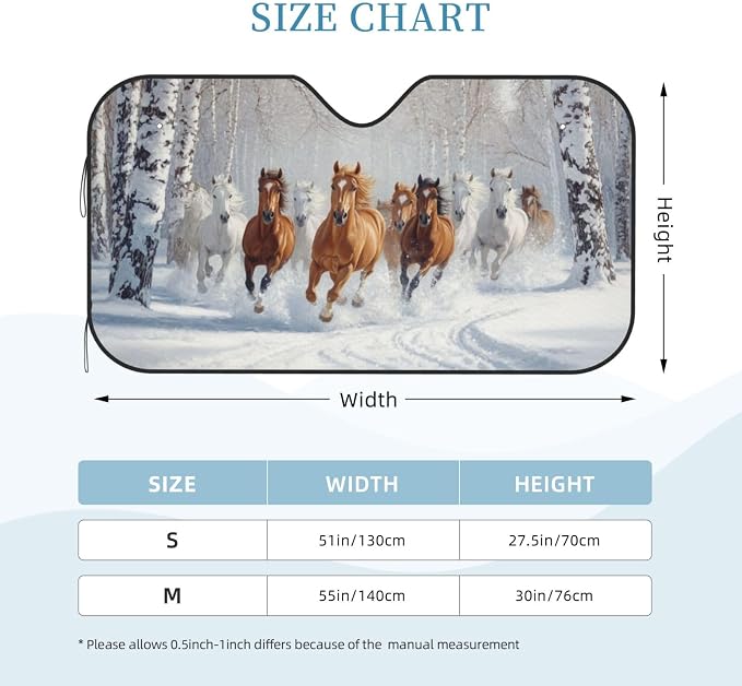 Windshield Sun Shade Horses Snow Winter Car Front Window Sunshade Cover for Truck SUV Blocks UV Rays Automotive Visor Interior Protector 55 x 30 inch
