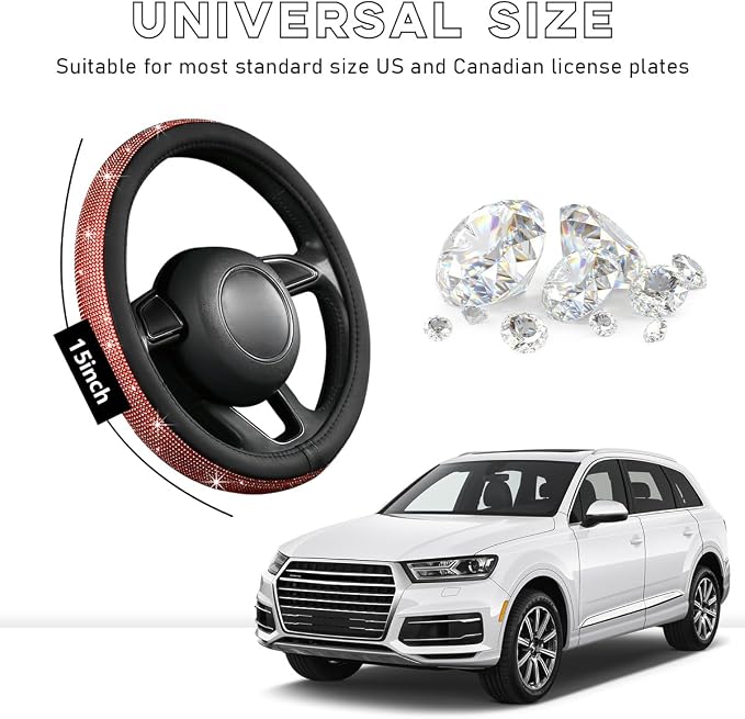 Steering Wheel Cover, Bling Crystal Rhinestones Auto Wheel Protector, Sparkly Cover Universal Fit Diverse 14.5-15 inch Steering Wheel, Interior Decor Car Accessories (Red)