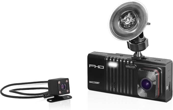 Dash Camera – 3-Channel 1080P Car DVR with Rear & Interior Cam, Night Vision, 3.0” LCD Screen, G-Sensor, Loop Recording, Parking Monitor, Motion Detection, 32GB Card (Black)