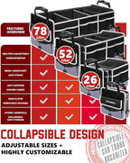 Car Trunk Organizer with Portable Leak Proof Cooler Bag, 3 Compartments Collapsible Car Organizers and Storage with Foldable Cover, Fathers Day Dad Gifts, Suitable for SUV, Auto, Truck, Minivan