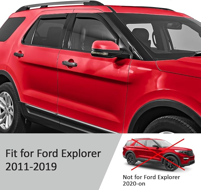 Voron Glass in-Channel Extra Durable Rain Guards for Ford Explorer 2011-2019, Window Deflectors, Vent Window Visors, 4 Pieces - 220116