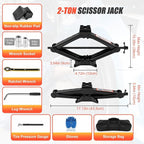 2 Ton Scissor Jack, Upgrade 4409 Lbs Car Jack Kit with 2 Rubber Pads, 10PCS Small Portable Car Jack Emergency Kit with Ratchet Wrench, Tire Repair Changing Kit for Vehicles SUV Sedan MPV UTV