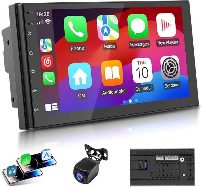 7 Inch Double Din Car Stereo with Wireless Apple CarPlay & Android Auto, Android 13 Car Radio 2GB+32GB, GPS Navigation, Bluetooth, WiFi, Backup Camera, FM/RDS, Universal Double DIN Head Unit