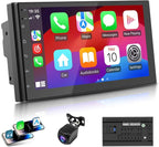 7 Inch Double Din Car Stereo with Wireless Apple CarPlay & Android Auto, Android 13 Car Radio 2GB+32GB, GPS Navigation, Bluetooth, WiFi, Backup Camera, FM/RDS, Universal Double DIN Head Unit