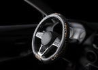 Steering Wheel Cover - Flat Bottom Wheel Cover Made with PVC Leather and Leopard Fabric - Universal Fit for 15-Inch D-Shaped Automotive Steering Wheels (Black Color)