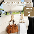 Car Purse and Coat Hanger - 2Pack Beige Leather Hooks for Hanging Purses, Bags and Coats