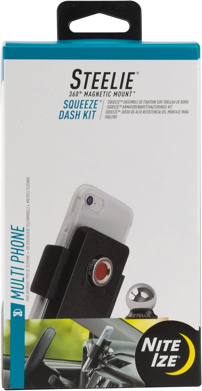 Steelie Squeeze Dash Kit - Magnetic Cell Phone Holder for Car Dashboard - Adjustable Phone Holder for Cars - Compatible with Apple MagSafe iPhones & Accessories