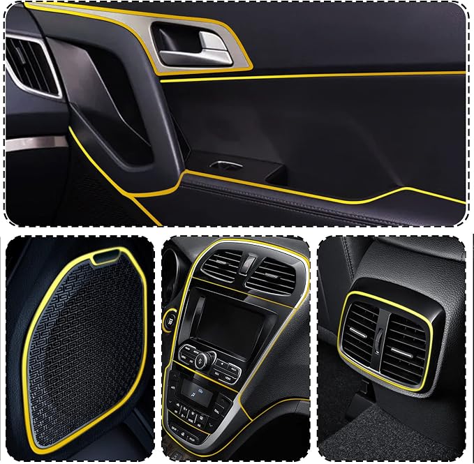 Car Interior Trim Strips,Universal 9.8 ft Car Electroplating Decoration Styling Door Dashboard, Flexible Interior Trim Accessories with Installing Tool(Yellow)