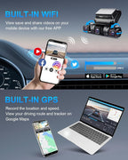 360° 4 Channel Dash Cam Front and Rear Inside Left Right, Dash Camera for Cars, Built-in GPS WiFi Night Vision, 24/7 Recording Parking Mode Monitor, 128G Card Included