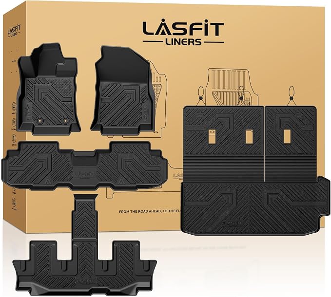 Floor Mats & Backrest Mats & Cargo Mat for Subaru Ascent 2019-2026 7/8 Passenger, All Weather TPE Custom Fit Floor Liners for Subaru Ascent Full Set Accessories Car Mats,Black