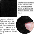 Fluffy Steering Wheel Cover for Women Fuzzy Steering Wheel Cover Winter Warm Faux Wool Plush Car Wheel Cover Furry Steering Wheel Protector Universal Fit 15 Inch (Black)