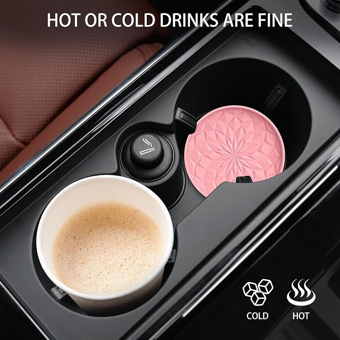 ME.FAN Car Coasters for Cup Holders [4 Pack] - 2.75In Silicone Auto Mug Mats - Universal Non-Slip Recessed Car Interior AccessoriesPink