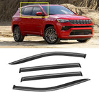 Window Visor for 2017-2025 Jeep Compass, Out-Channel Rain Guards Shields Vent Deflector Shade Wind Dark Smoke Ventshade Ventvisor for Compass 2018 2019 2020 2021 2022, Tape-On Outside-Mount, 4PCS