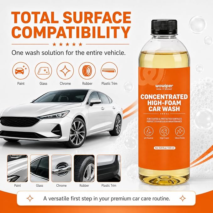 High Foam Car Wash Soap, pH Neutral Car Shampoo for Foam Cannon, Gun or Bucket Wash, Concentrated Car Soap Safe for Wax, Sealant, Ceramic Coating and Clear Coat, Gloss Finish Formula