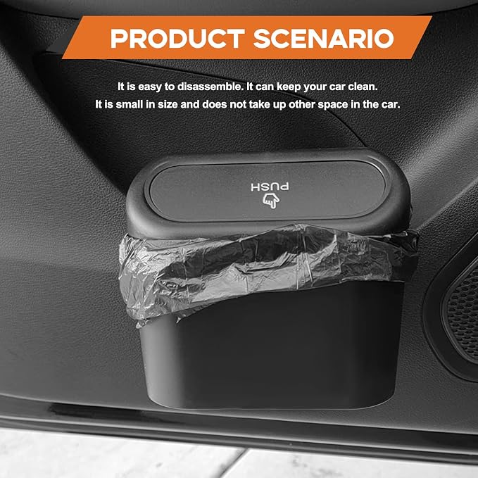 Car Trash Can, Mini Portable Car Bin with Lid & with 1 Roll Trash Bag, Leakproof Hanging Cars Storage Bag Container for Car, Home and Office (Black)