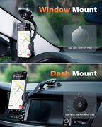 Gooseneck Car Phone Holder Heavy Duty Dashboard Windshield Phone Mount, Flexible Long Arm, Anti-Shake Stabilizer, Solid Suction Cup Phone Mount for All Cell Phones - Carbon Fiber Pattern