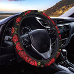 14-15 in Car Steering Wheel Cover Stretch-on Comfortable Grip | Universal Fit Most Car Sedans SUVs, Red Rose Print, Breathable Steering Wheel Protector