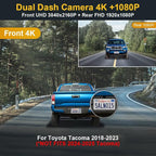 Front 4K and Rear 1080P Dash Cam Adapts for Toyota Tacoma 2018 2019 2020 2021 2022 2023 Limited TRD Sport Off-Road Pro SR5 SR (N300), OEM Style, Dual Loop Recording WiFi, G-Sensor, 128GB Card