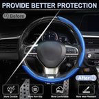 3pcs Carbon Fiber Anti-Skid Steering Wheel Cover, Waterproof & Segmented Butterfly Design, Universal 99% Vehicle Wheel Cover Protector, Car Interior Accessories, Blue