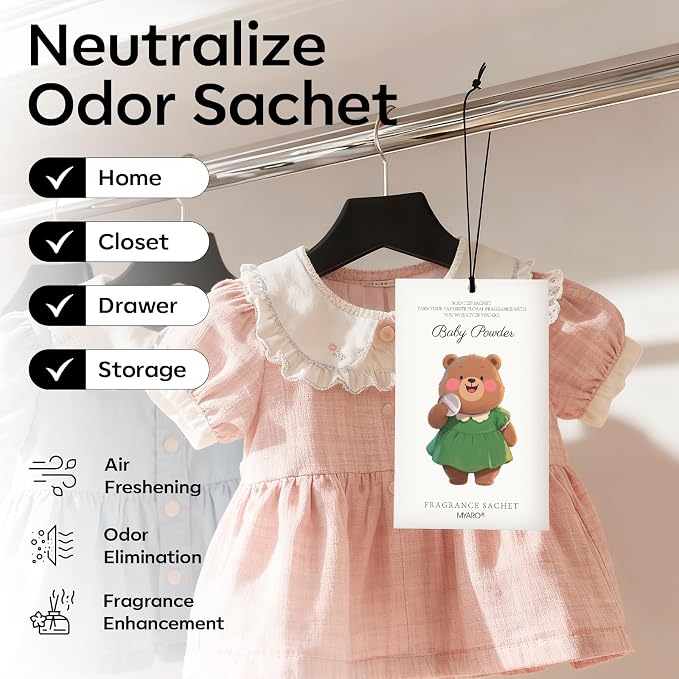 12 Packs Baby Powder Scent Sachets Room Air Freshener for Closet Drawer Clothes Storage Small Space Odor Eliminator