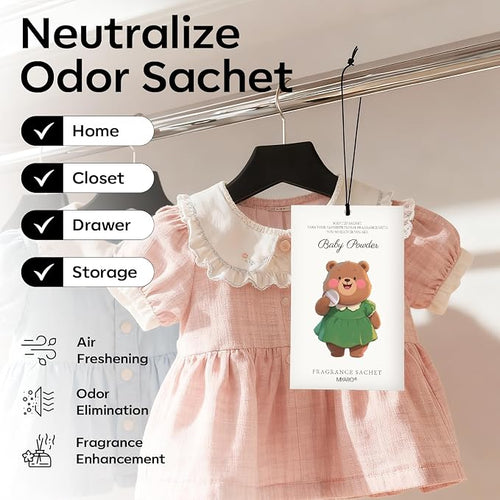 12 Packs Baby Powder Scent Sachets Room Air Freshener for Closet Drawer Clothes Storage Small Space Odor Eliminator