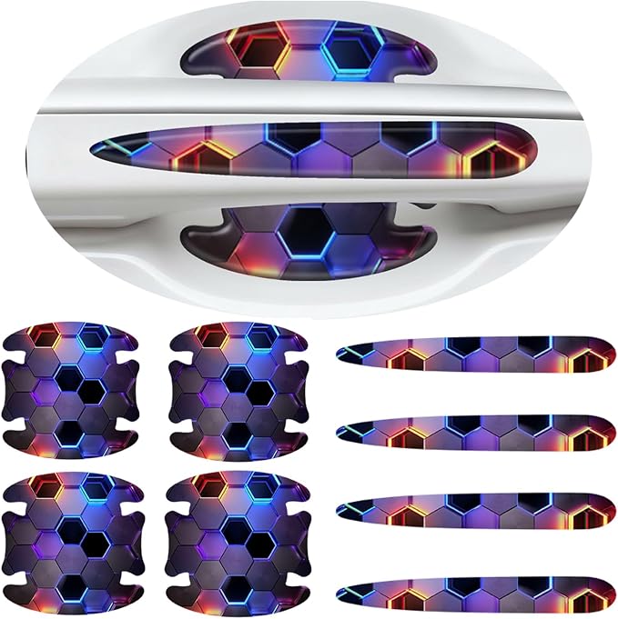 3D Texture Car Door Handle Protector ，Anti-Scratch Waterproof Paint Protection Film, Car Door Bowl Guard Sticker，Universal Vehicle Exterior Decoration Accessories (Purple - A)