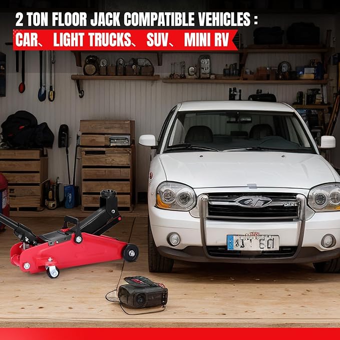 2 Ton Low Profile Hydraulic Floor Jack, Reinforced Steel Trolley Jack with 360° Swivel Casters, Safety Valve & Oxford Storage Bag for Car SUV Truck 4x4