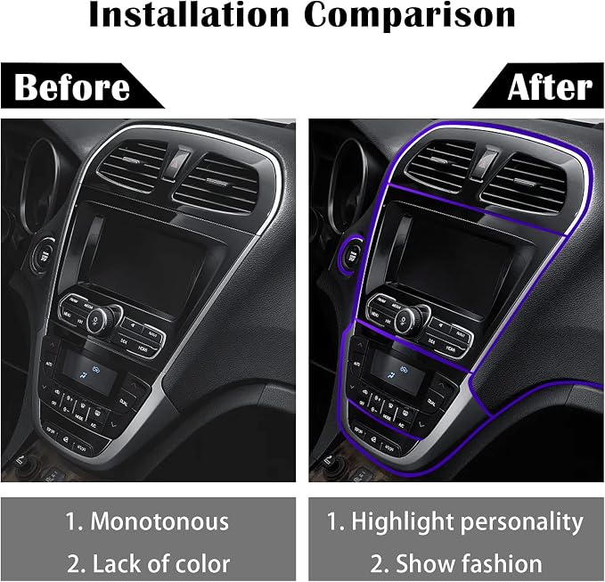 Car Interior Trim Strips,Universal 33ft Car Electroplating Decoration Styling Door Dashboard, Flexible Interior Trim Accessories with Installing Tool(Purple)