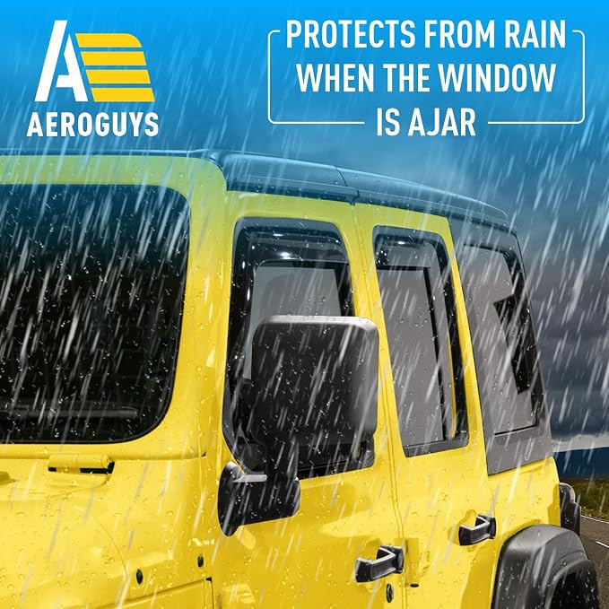 Extra Durable Window Deflectors in-Channel Window Visors Rain Guards Fit for Jeep Wrangler JK 2007-2018, Sun Visors, Wind Vent for Shades, Exterior Car Accessories - 4pcs. AG0263