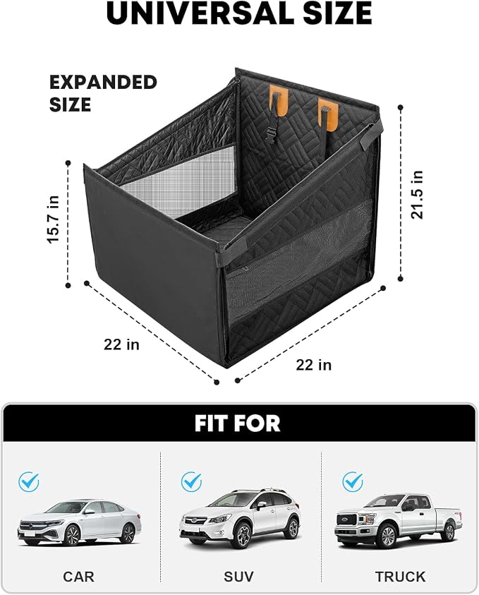 Kohree Dog Car Seat Cover for Small Dogs, Hard Bottom Dog Car Rear Seat Cover with Pipe Waterproof 600D, Pet Hammock Extender for Cars SUV Truck-S