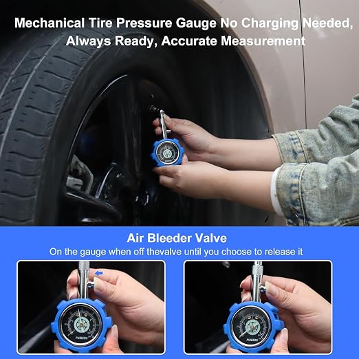 Tire Pressure Gauge 60 PSI/ 4BAR,Tire Gauges for Tire Pressure 1.5" Easy Read Glow Dial, Double Layer Protected Air Gauge 360° Swivel,Certified ANSI B40.1 Accurate for Bicycle,Car,SUV,Moto