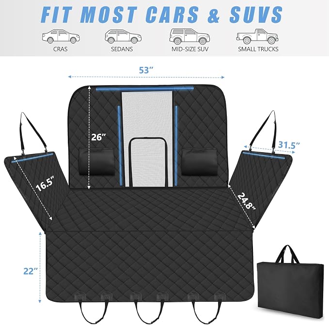 Back Seat Extender for Dogs-Large Space, Hard Bottom High Barrier Dog Car Seat Cover for Back Seat Hold 420lb, Backseat Protector Pet Bed, Waterproof Dog Hammock for Car SUV and Trucks