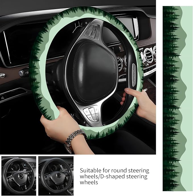 Steering Wheel Covers for Car, Truck, and SUV, Cute Non-Slip Breathable Elastic Steering Wheel, Car Accessories, Universal 15 Inch Leather Cover for Men Women Mountain Landscape