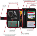 Glove Box Compartment Organizer - Car Document Holder - Owner Manual Case Pouch - Vehicle Storage Wallet for Registration & Insurance Card - Premium Auto Paperwork Holder - Log Book included - Red