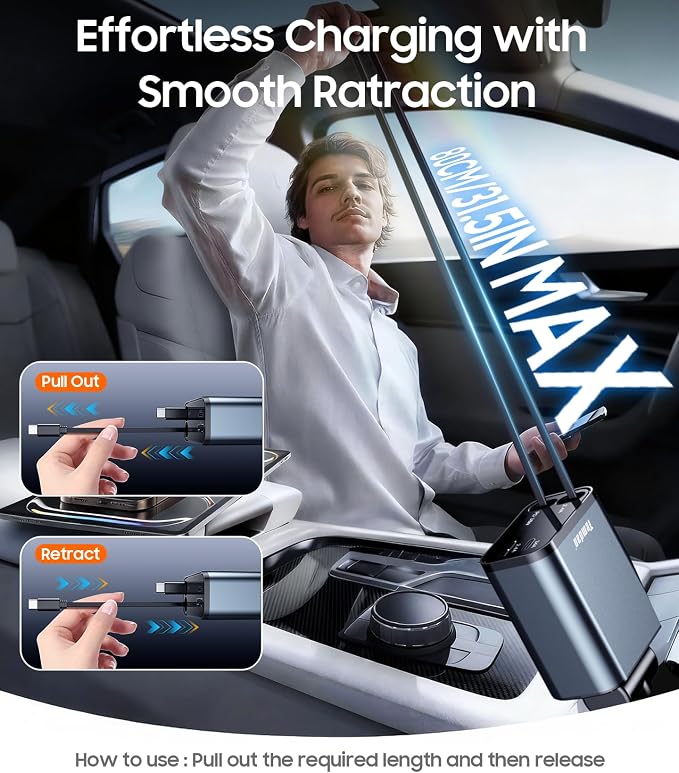 Retractable Car Charger, 4 in 1 Fast Charger USB C Car Truck Accessories for Men Women, Car Accessories for Valentines Day Gifts for Him Her, for iPhone 17 Pro Max/16 Pro Max/15 Pro Max,Galaxy