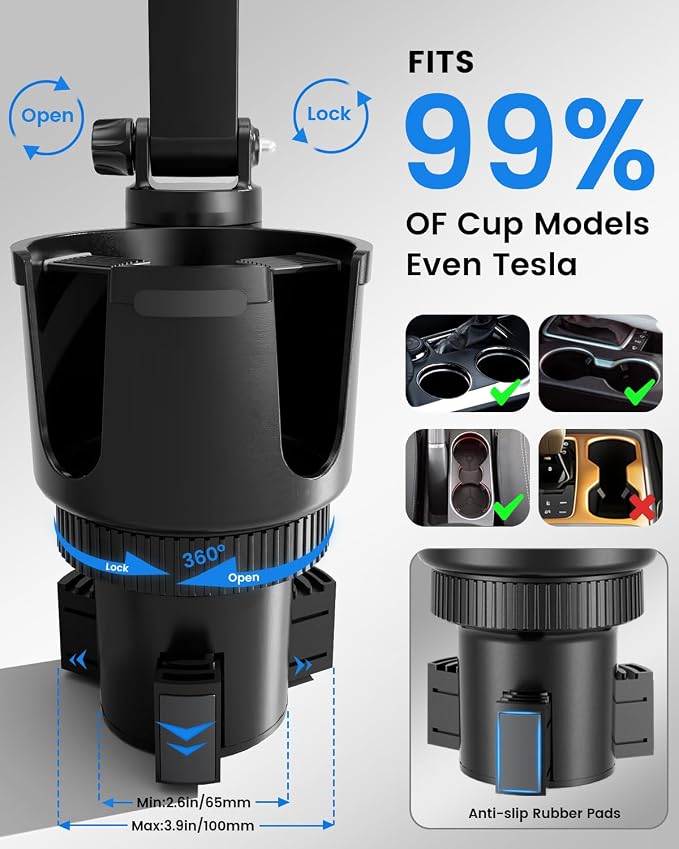for iPhone 17 Pro Max MagSafe Car Charger Cup Holder Mount, 15W Fast Wireless Magnetic Charging Phone Holder for iPhone 16 15 14 13 Series, Adjustable Car Mount with Large Cup Base, Black